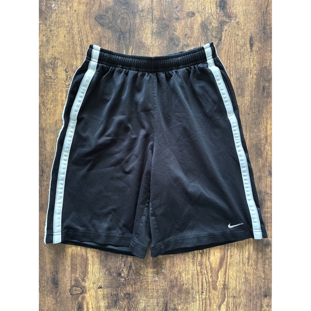 Nike Boys Black Mesh Athletic Basketball Shorts White Side Stripe Size Medium M